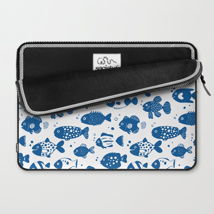 Blue Fish Pattern Minimal Coastal Ocean Laptop Sleeve Gallery Image 2