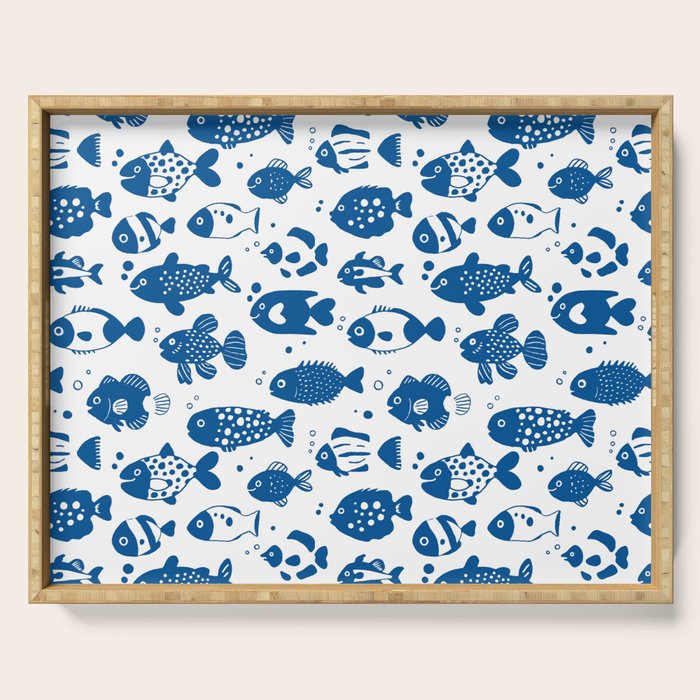 Blue Fish Pattern Minimal Coastal Ocean Serving Tray Gallery Image 1
