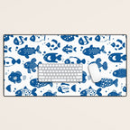 Blue Fish Pattern Minimal Coastal Ocean Desk Mat Gallery Image 1