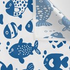 Blue Fish Pattern Minimal Coastal Ocean Wall Tapestry Gallery Image 3