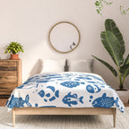 Blue Fish Pattern Minimal Coastal Ocean Comforter Gallery Image 3