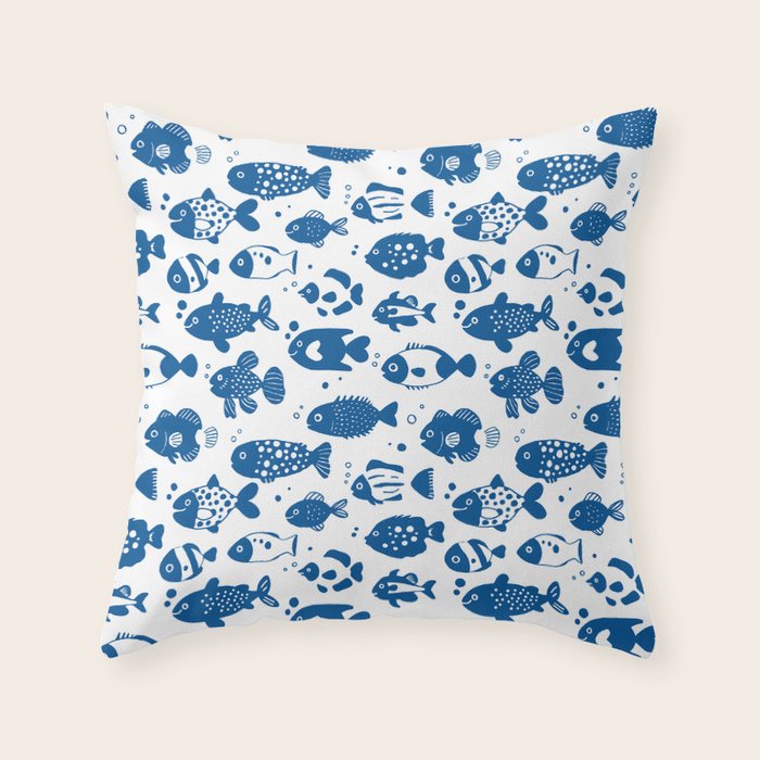 Blue Fish Pattern Minimal Coastal Ocean Throw Pillow Gallery Image 6