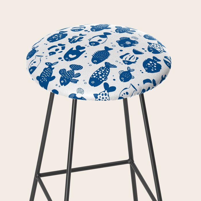 Blue Fish Pattern Minimal Coastal Ocean Stool Gallery Image 2
