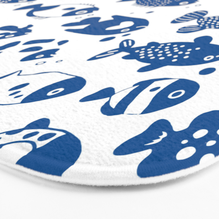 Blue Fish Pattern Minimal Coastal Ocean Bath Mat Gallery Image 3