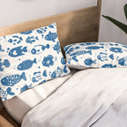 Blue Fish Pattern Minimal Coastal Ocean Pillow Sham Gallery Image 2
