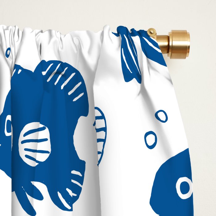 Blue Fish Pattern Minimal Coastal Ocean Window Curtain Gallery Image 2