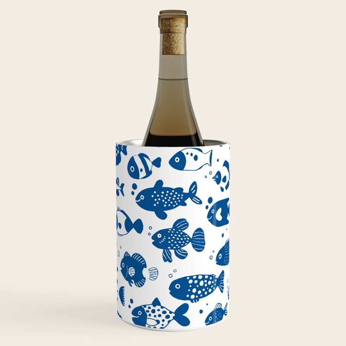 Blue Fish Pattern Minimal Coastal Ocean Wine Chiller Gallery Image 2