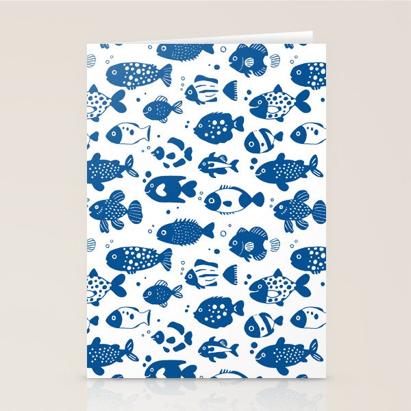 Blue Fish Pattern Minimal Coastal Ocean Stationery Card Gallery Image 1