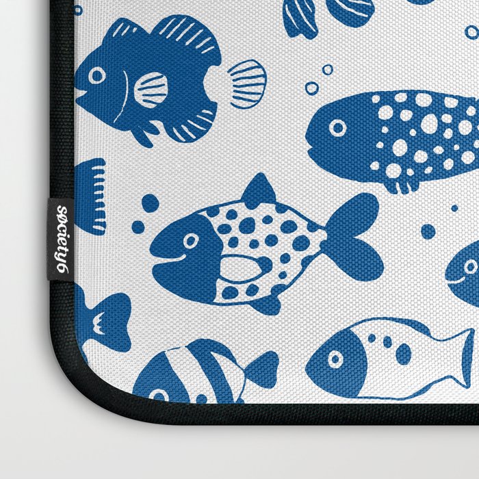 Blue Fish Pattern Minimal Coastal Ocean Laptop Sleeve Gallery Image 3