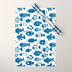 Blue Fish Pattern Minimal Coastal Ocean Wrapping Paper Gallery Image 1