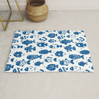 Blue Fish Pattern Minimal Coastal Ocean Rug Gallery Image 1