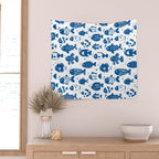 Blue Fish Pattern Minimal Coastal Ocean Wall Tapestry Gallery Image 2