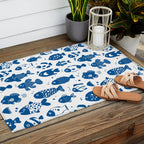 Blue Fish Pattern Minimal Coastal Ocean Outdoor Rug Gallery Image 2