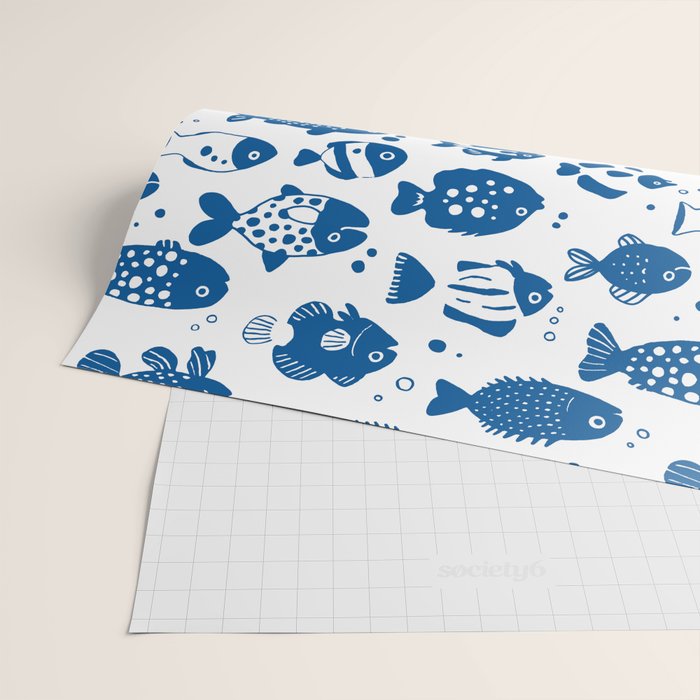 Blue Fish Pattern Minimal Coastal Ocean Wrapping Paper Gallery Image 2