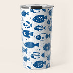 Blue Fish Pattern Minimal Coastal Ocean Travel Mug Gallery Image 1