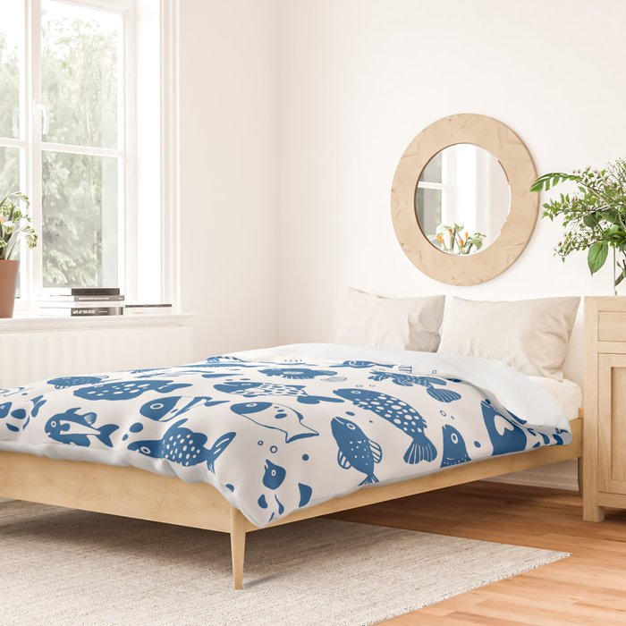 Blue Fish Pattern Minimal Coastal Ocean Duvet Cover Gallery Image 2