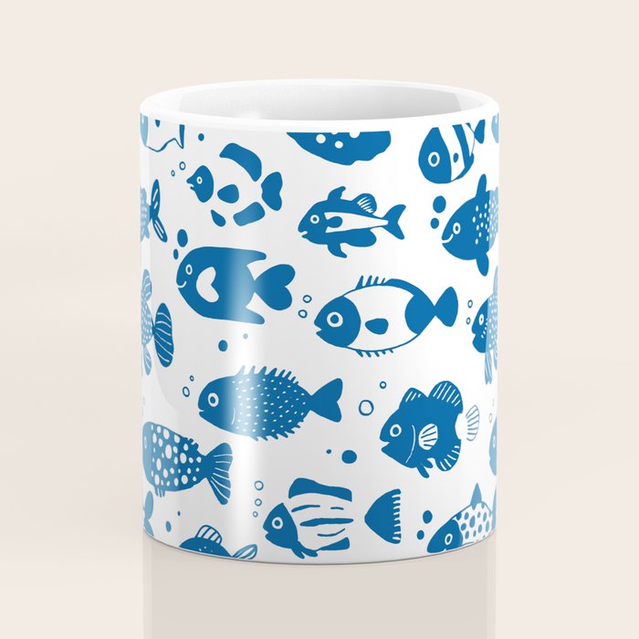 Blue Fish Pattern Minimal Coastal Ocean Coffee Mug Gallery Image 4