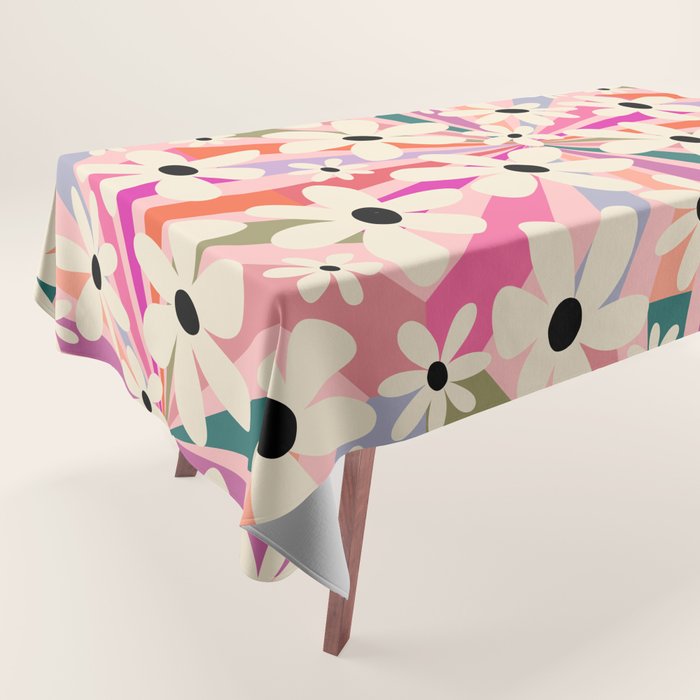 Retro Psychedelic Daisy Flower - Rainbow Color Tablecloth Gallery Image 1