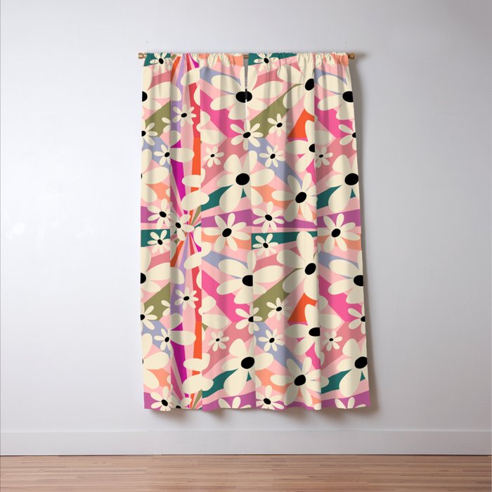 Retro Psychedelic Daisy Flower - Rainbow Color Window Curtain Gallery Image 3