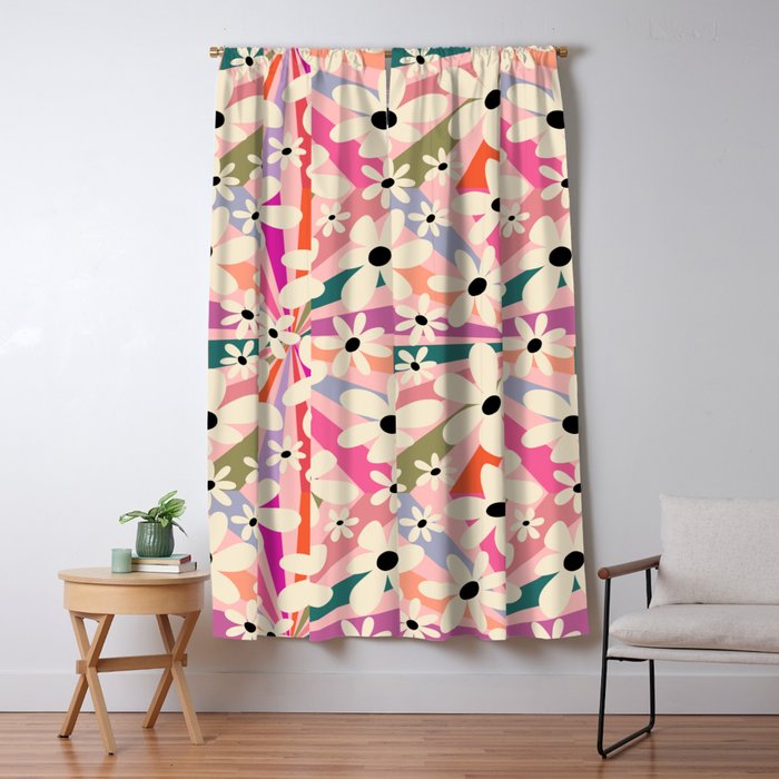 Retro Psychedelic Daisy Flower - Rainbow Color Window Curtain Gallery Image 5