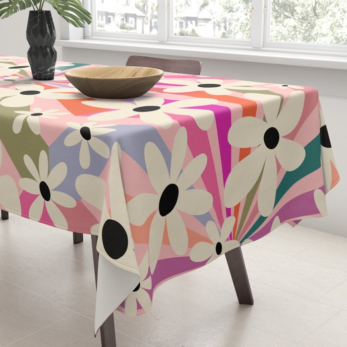 Retro Psychedelic Daisy Flower - Rainbow Color Tablecloth Gallery Image 3