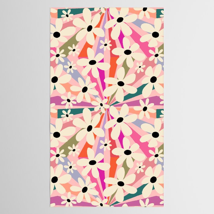 Retro Psychedelic Daisy Flower - Rainbow Color Tablecloth Gallery Image 2