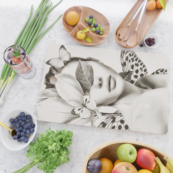 PORTRAIT /Woman with flower and butterflies Cutting Board Gallery Image 2