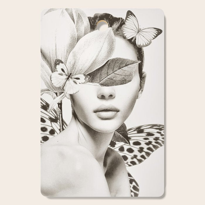 PORTRAIT /Woman with flower and butterflies Cutting Board Gallery Image 1