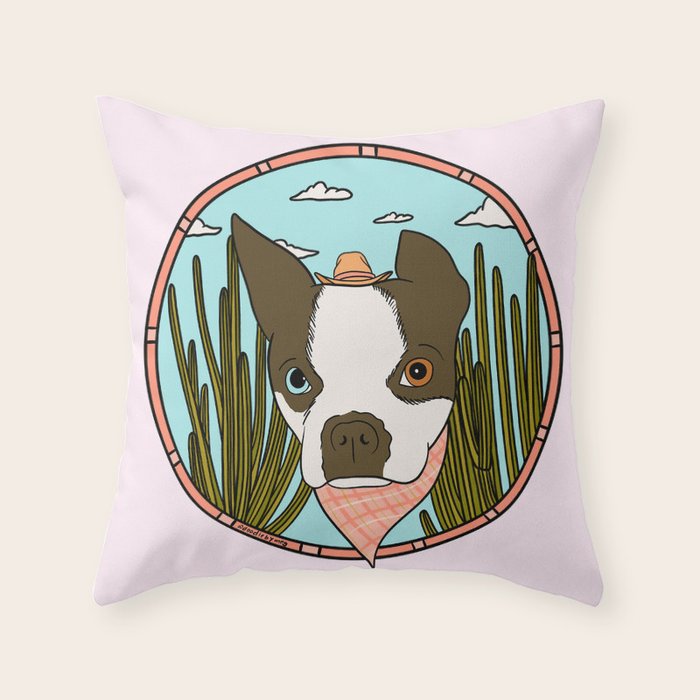 Cowboy Dog- Clover Boston Throw Pillow Gallery Image 1