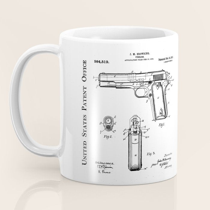 Colt Pistol Patent - Browning 1911 Colt Art - Antique Coffee Mug Gallery Image 3