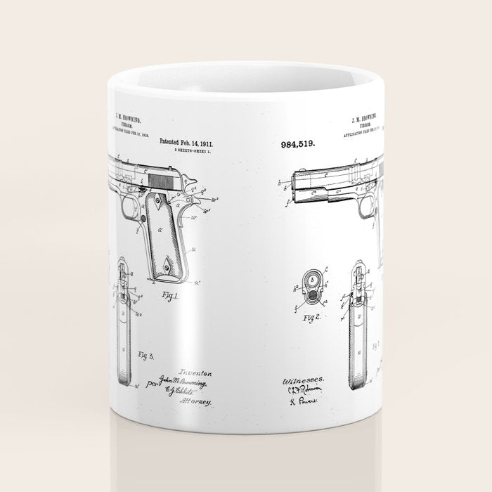 Colt Pistol Patent - Browning 1911 Colt Art - Antique Coffee Mug Gallery Image 4
