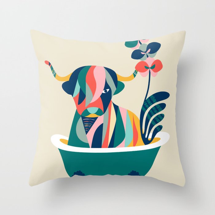 Highland cow in bathtub Throw Pillow Gallery Image 6