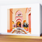 The Courtyard, Architecture Pastel Buildings, Turkish Tropical Nature City, Bohemian Eclectic Painting Illustration Wall Mural Gallery Image 2