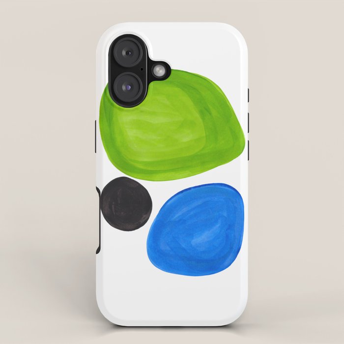Mid Century Vintage Abstract Minimalist Colorful Pop Art Lime Green Phthalo Blue Black Bubbles Iphone Case