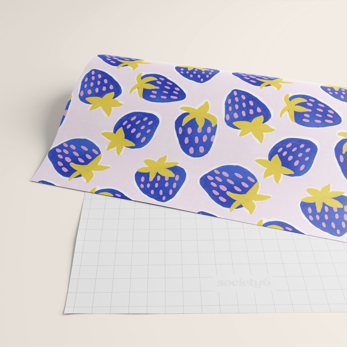 Vibrant Blue Strawberry Pattern Wrapping Paper Gallery Image 2