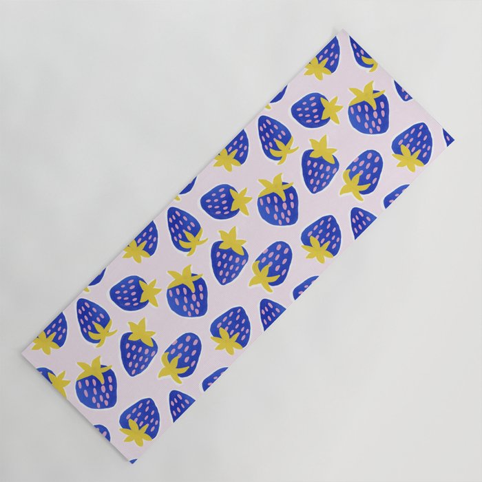 Vibrant Blue Strawberry Pattern Yoga Mat Gallery Image 1