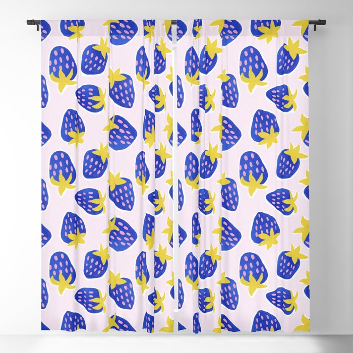 Vibrant Blue Strawberry Pattern Window Curtain Gallery Image 5