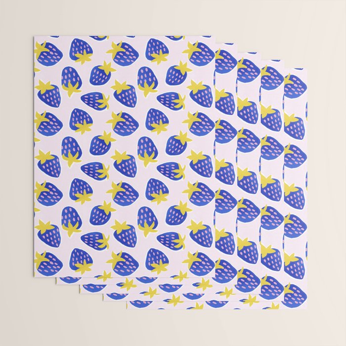 Vibrant Blue Strawberry Pattern Wrapping Paper Gallery Image 3
