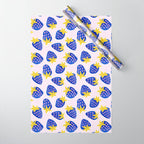 Vibrant Blue Strawberry Pattern Wrapping Paper Gallery Image 1