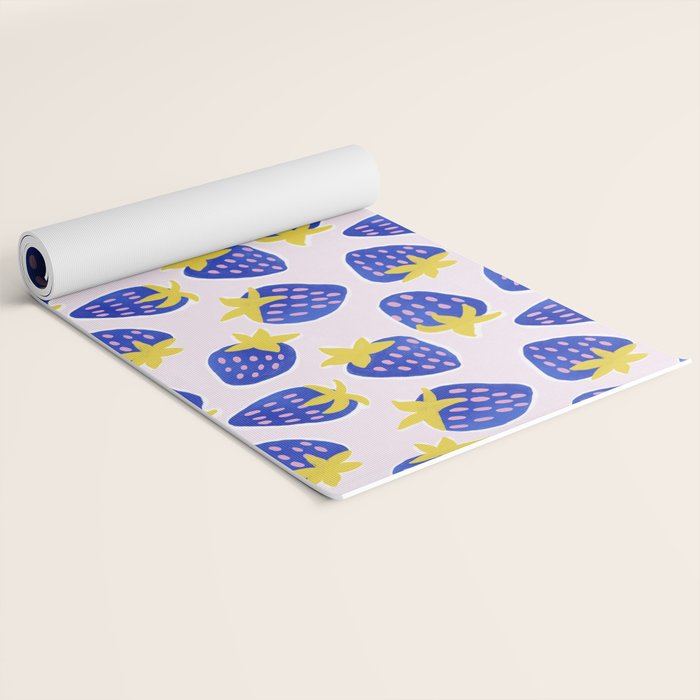 Vibrant Blue Strawberry Pattern Yoga Mat Gallery Image 2