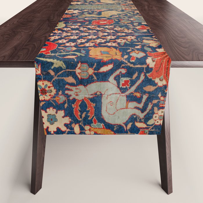 17th Century Persian Rug Print with Animals Table Runner Gallery Image 1