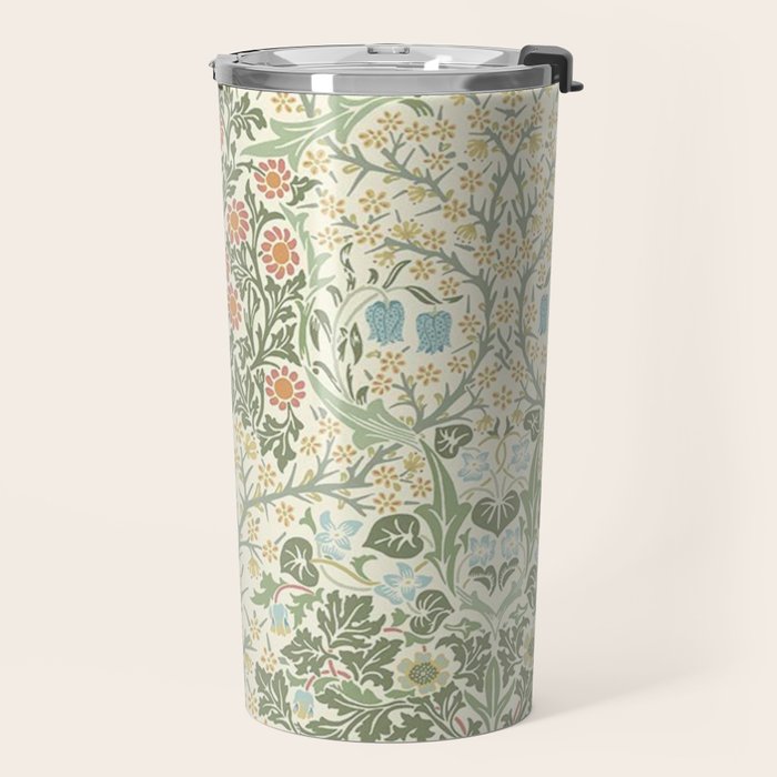William Morris Blackthorn Cream Pastel Floral Travel Mug Gallery Image 2