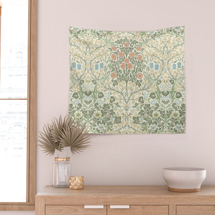 William Morris Blackthorn Cream Pastel Floral Wall Tapestry Gallery Image 2
