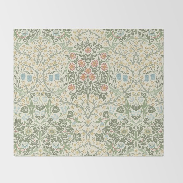 William Morris Blackthorn Cream Pastel Floral Throw Blanket Gallery Image 2