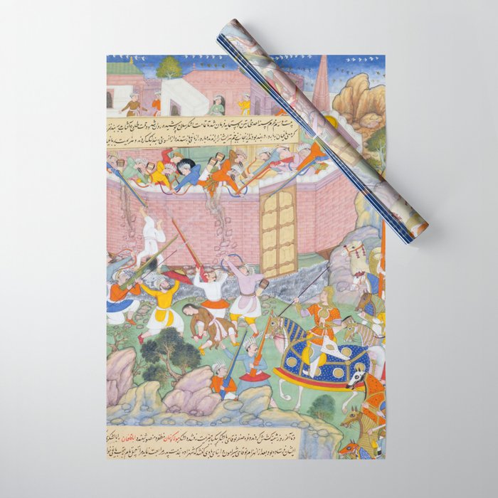 Siege of Baghdad Antique Indian Miniature Painted Illustration Wrapping Paper Gallery Image 1