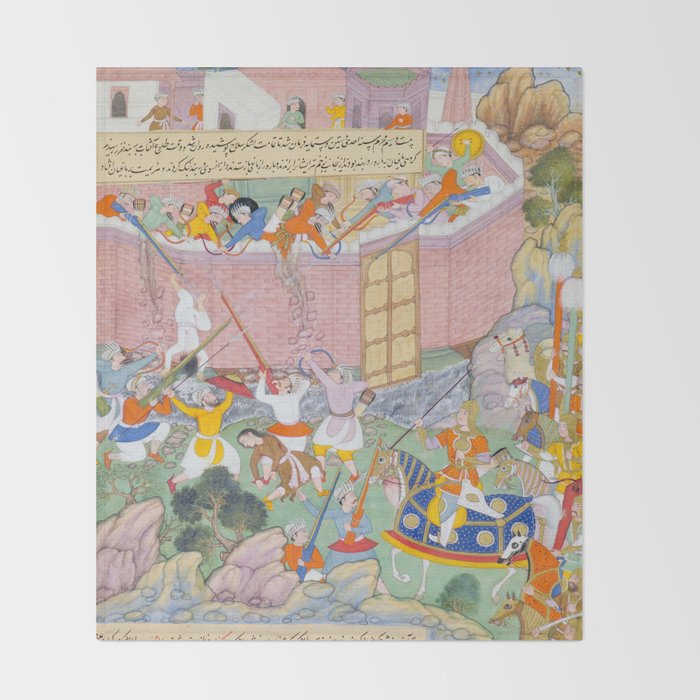 Siege of Baghdad Antique Indian Miniature Painted Illustration Throw Blanket Gallery Image 2