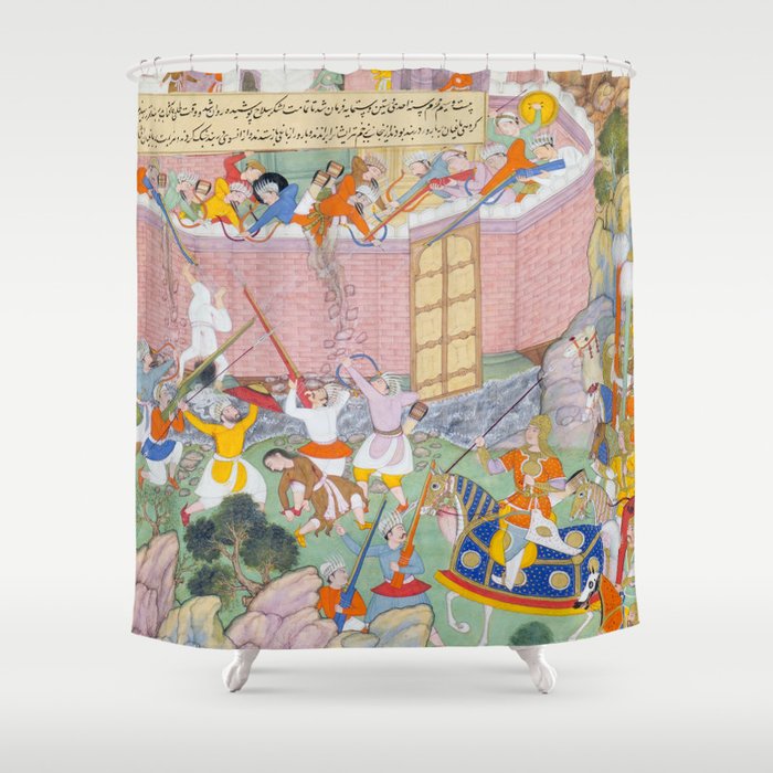 Siege of Baghdad Antique Indian Miniature Painted Illustration Shower Curtain Gallery Image 1