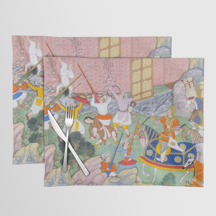 Siege of Baghdad Antique Indian Miniature Painted Illustration Placemat Gallery Image 1