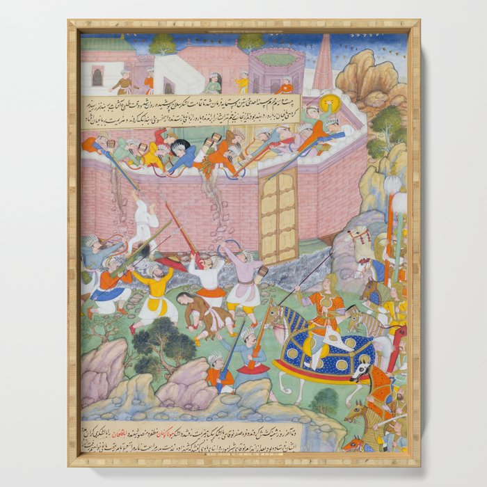 Siege of Baghdad Antique Indian Miniature Painted Illustration Serving Tray Gallery Image 1