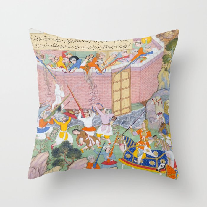 Siege of Baghdad Antique Indian Miniature Painted Illustration Throw Pillow Gallery Image 1